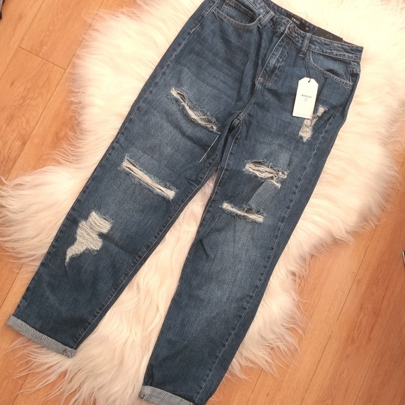 NWT CUFFED DISTRESSED DENIM JEANS - Picture 6 of 8